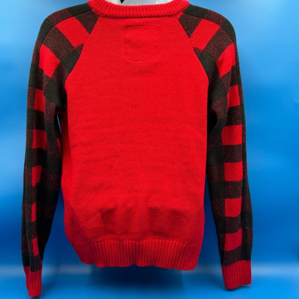American‎ Stitch Snowtorious Red Black Buffalo Plaid Ugly Christmas Sweater L
